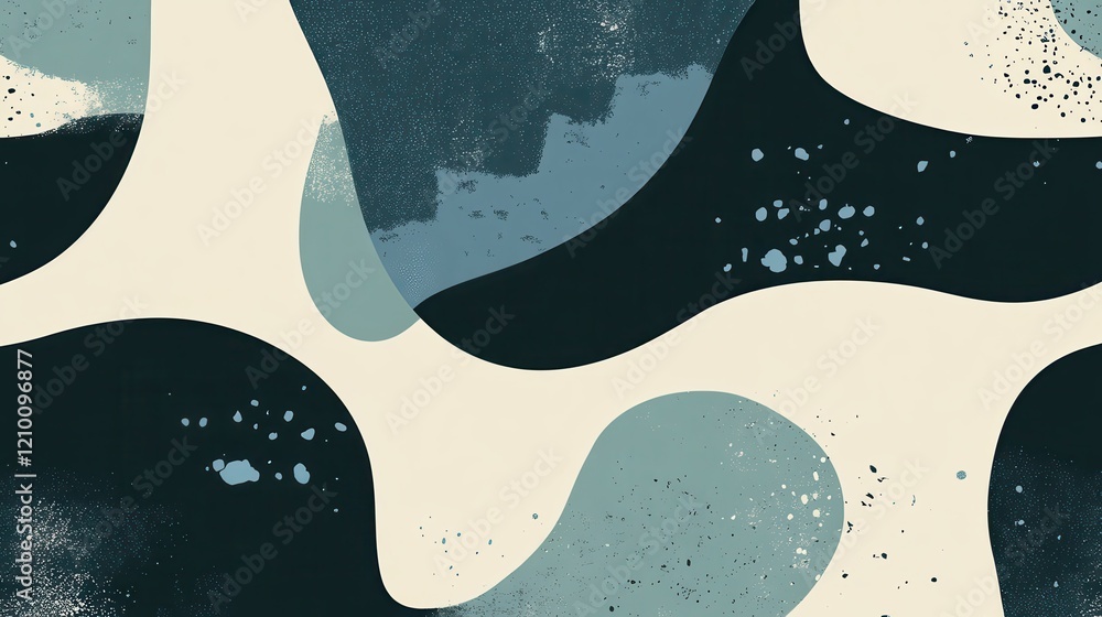 Poster Monochrome teal pattern featuring overlapping shapes and subtle textures for modern decorative appeal