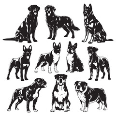 Vector Silhouette Dog Logo Icon Set  Black Clipart Illustrations on White Background