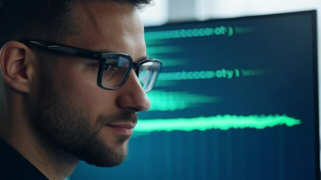 Programmer working on code on multiple screens