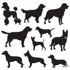 Vector Silhouette Dog Logo Icon Set  Black Clipart Illustrations on White Background