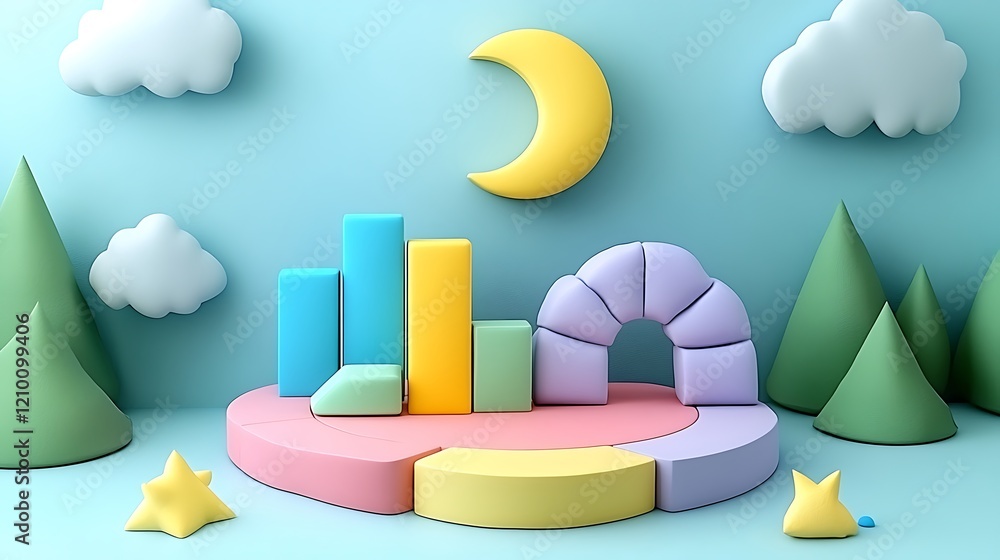 Aufkleber pastel dreamscape: a whimsical and playful 3d rendering featuring a colorful assortment of geometric