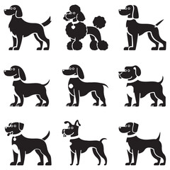 Vector Silhouette Dog Logo Icon Set  Black Clipart Illustrations on White Background