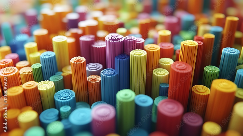 Poster vibrant abstract: a mesmerizing abstract pattern of colorful cylinders, forming an enchanting and ca