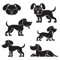 Vector Silhouette Dog Logo Icon Set  Black Clipart Illustrations on White Background