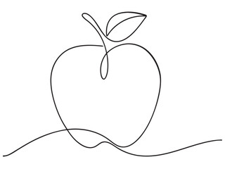 Continuous one line drawing of apple fruit design. Vector illustration