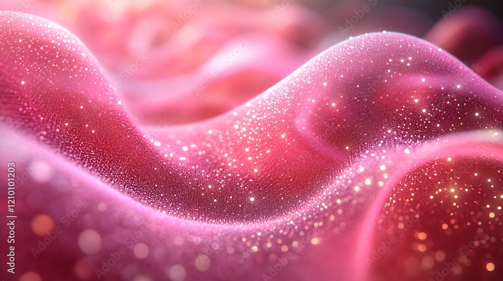 Poster pink sparkling waves: abstract image of flowing, shimmering pink waves with a sparkling, glittering 