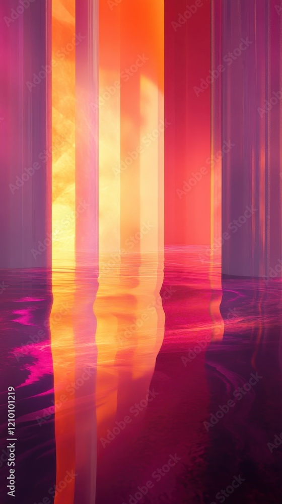 Aufkleber Vibrant magenta and orange gradient creating a dreamlike atmosphere with abstract reflections on a reflective surface