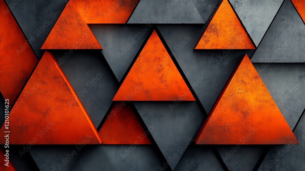 Poster geometric abstract: a captivating abstract design with overlapping layers of rusty orange and dark g