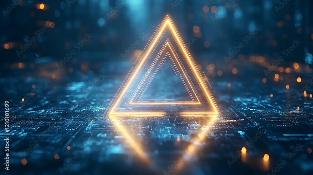 Poster glowing triangle in cyberspace: a vibrant, futuristic image showcasing a luminous orange triangle fl
