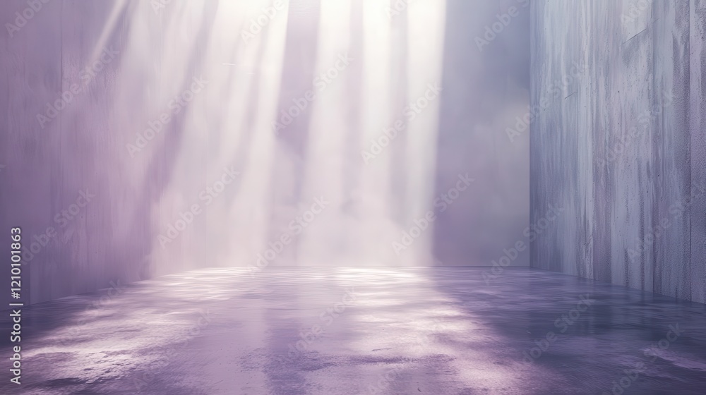 Aufkleber Soft lavender and gray beams diffuse through fog, creating a tranquil atmosphere of calm introspection in a textured space