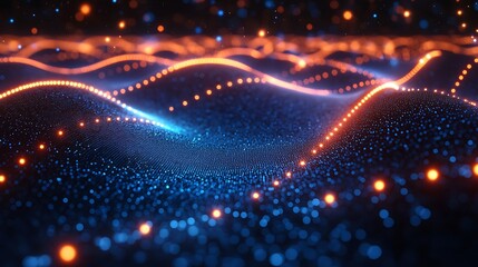 Obraz premium Abstract Digital Landscape: A mesmerizing abstract landscape of glowing particles, lines, and waves, evoking a sense of futuristic energy and digital evolution.