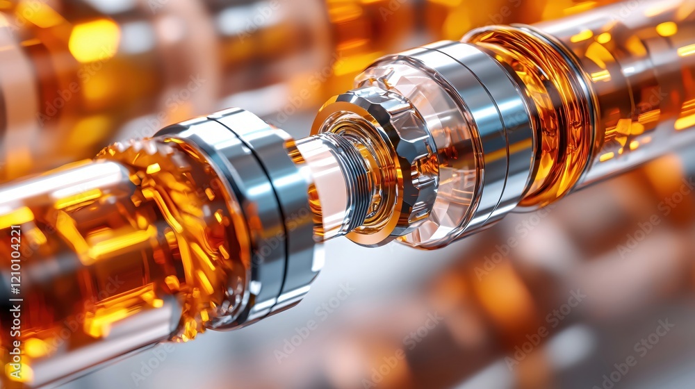 Aufkleber abstract metallic structure with orange fluid inside a transparent tube on a blurred background