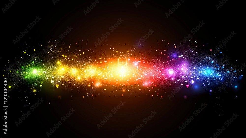 Poster a vibrant display of colorful lights and sparkles against a dark background, creating a magical and 