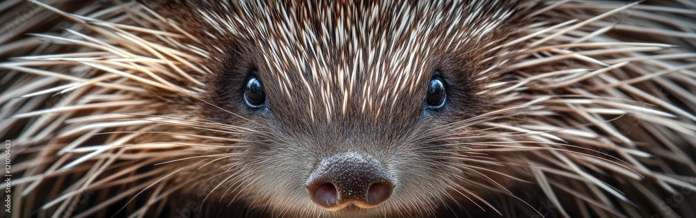 Poster Close-up view showcasing a porcupine's face highlighting its unique features and textures in nature