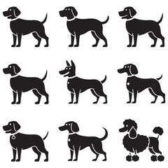 Vector Silhouette Dog Logo Icon Set  Black Clipart Illustrations on White Background