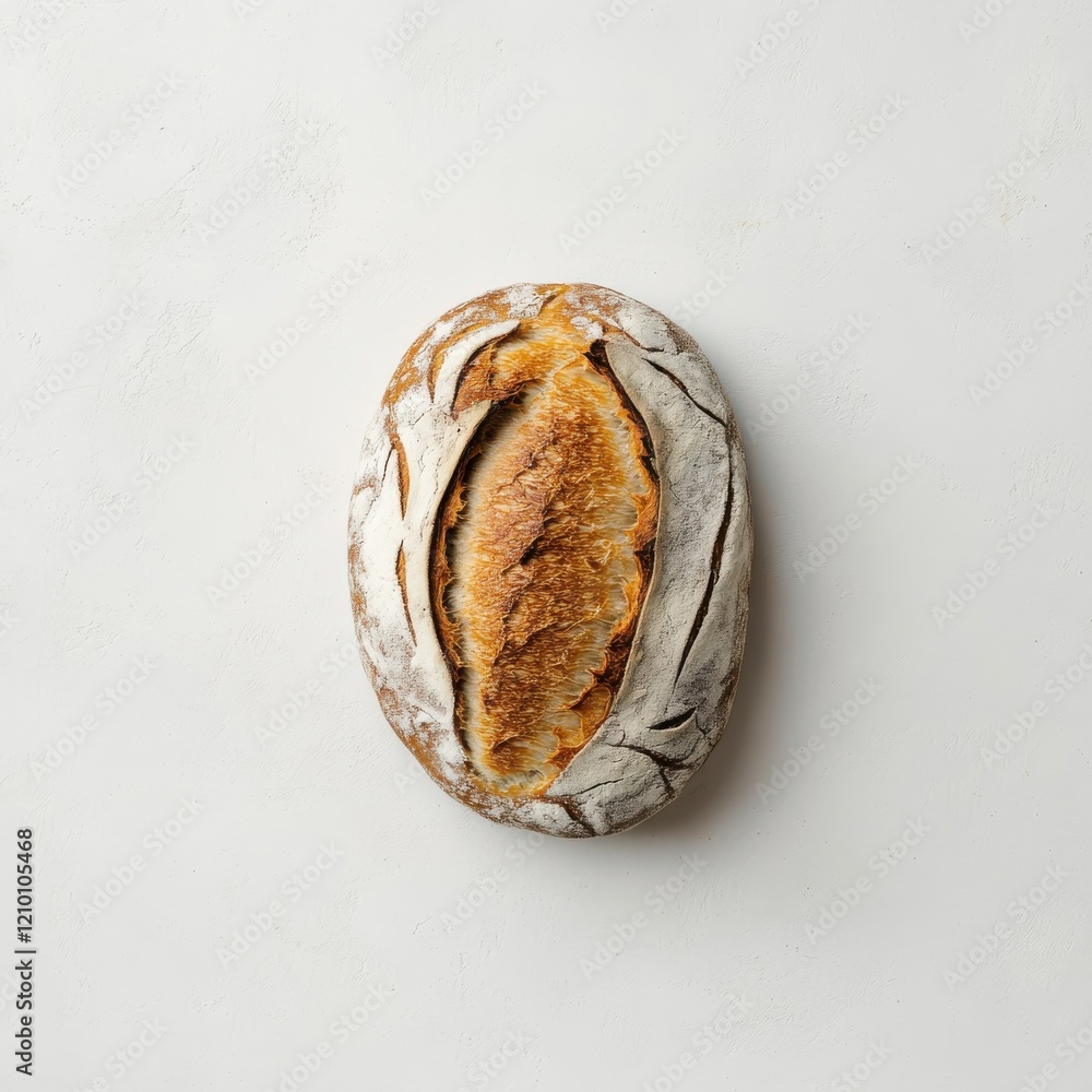 Poster fresh loaf of bread with crispy crust on a white surface perfect for a bakery display or home cookin
