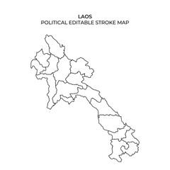 Detailed outline of Laos featuring its political boundaries and regions. This map can be edited for various purposes, providing a clear view of the countrys divisions.