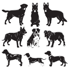 Vector Silhouette Dog Logo Icon Set  Black Clipart Illustrations on White Background