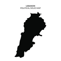 A solid black silhouette represents the political boundaries of Lebanon, highlighting its unique shape against a plain background. This visual emphasizes the countrys geographical features.