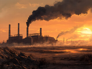 Fototapeta premium industry industrial coal fired power plant thick black smoke atmosphere environmental damage air pollution environment factory factories health impact human awareness global warming climate change