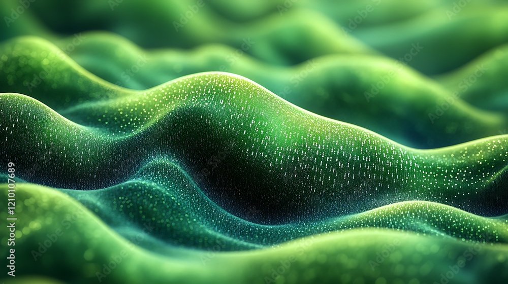 Poster abstract green waves: a mesmerizing, abstract background image featuring undulating green waves, a s