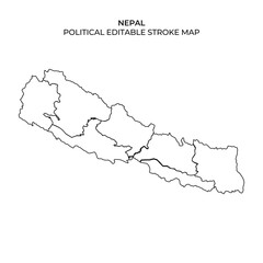 This graphic presents a political outline map of Nepal, highlighting various administrative regions. The map features clear delineations for easy editing and usage in projects.