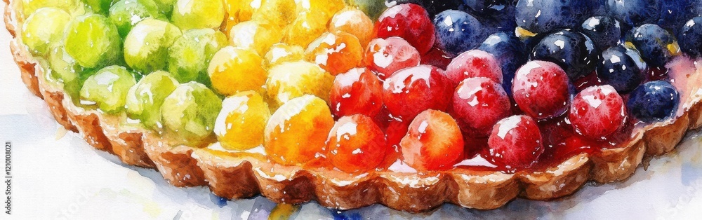 Aufkleber vibrant close-up of a fruit tart featuring an array of colorful berries and grapes on a watercolor b
