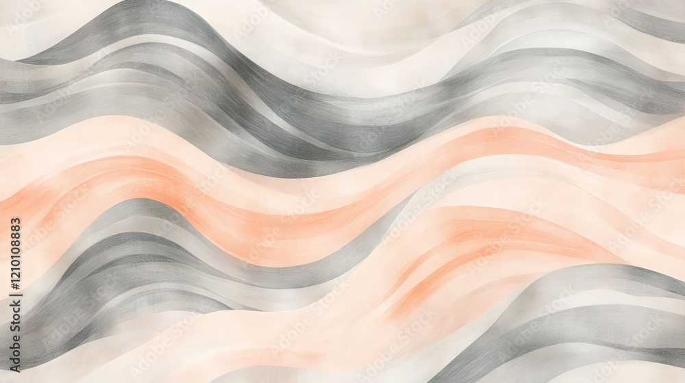 Poster Soft pencil strokes create a soothing background with repeating waves in light tones of gray, peach, and white throughout the canvas