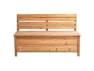 Fototapeta premium Sustainable and Wooden product. Wooden bench with a slatted backrest and storage compartment, ideal for home or garden use.