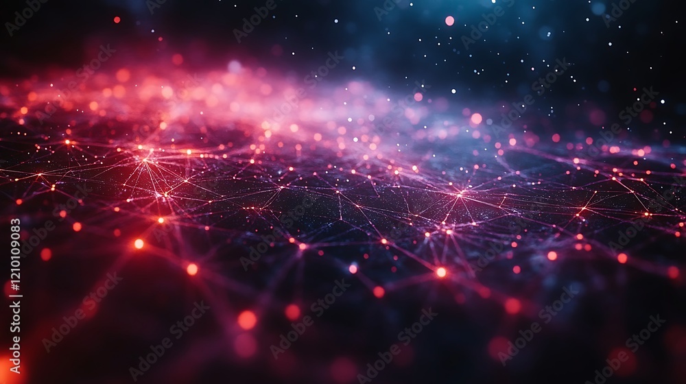 Aufkleber cosmic network: an abstract visualization of a complex network, with glowing red and blue nodes inte