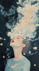 Dreamy Girl in a Cloud of Smoke: Surreal Fantasy Art