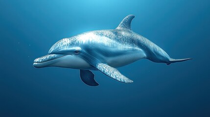 Fototapeta premium Dolphin swimming ocean depths, sunlight background, marine life illustration