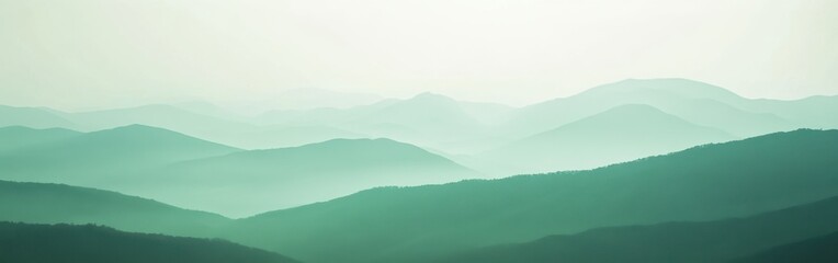 Obraz premium Soft mint gradient over rolling hills at dawn reveals a tranquil landscape bathed in pastel hues