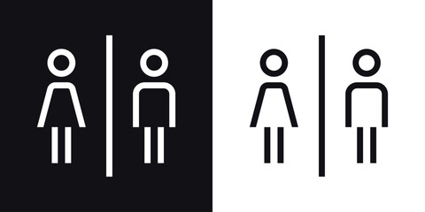Gender Icon. Man and Woman WC Symbol. Minimalist Toilet Line Icon, Outline Vector Design.