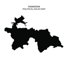 A solid map outline of Tajikistan displays the countrys political borders and regions. The design presents a clear silhouette against a plain background, emphasizing geographic details.