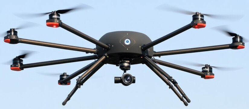 Octocopter drone aerial photography flight clear sky