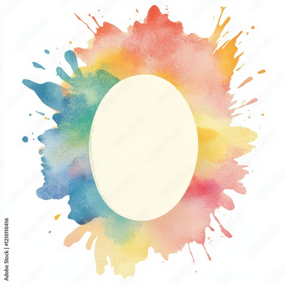 Aufkleber vibrant watercolor splash design featuring an oval space for customization in creative projects