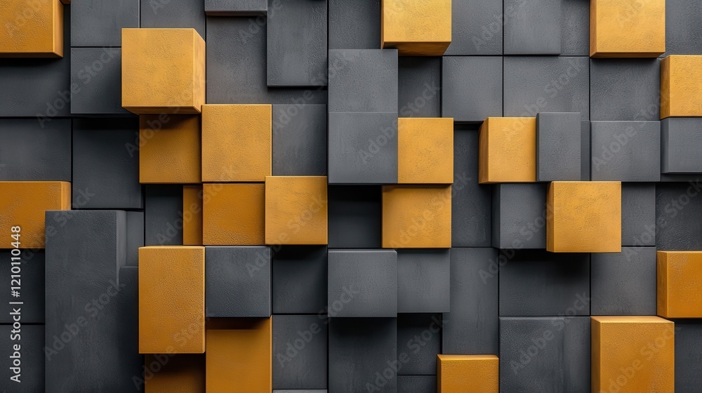 Aufkleber Minimalist arrangement of amber and gray blocks creating a contemporary art concept in a modern space