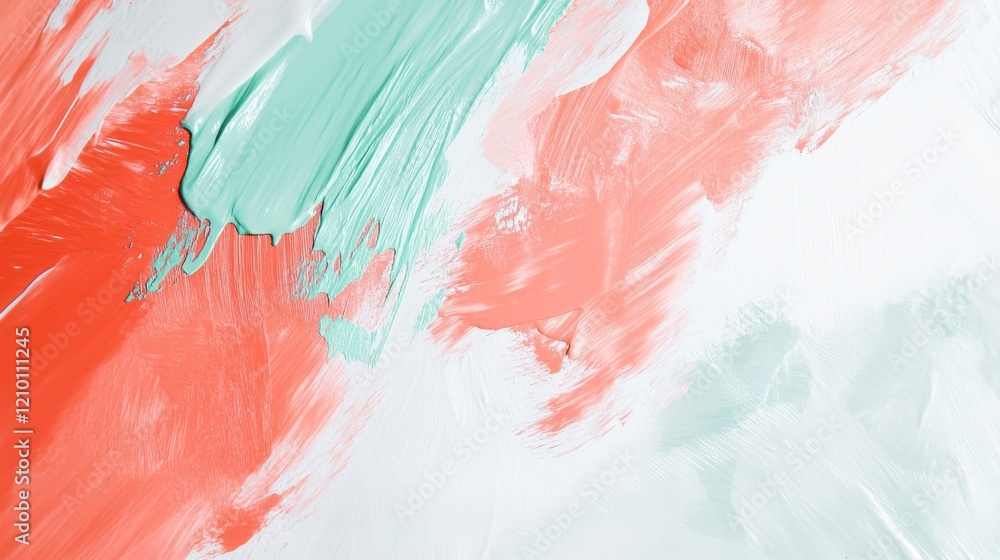 Aufkleber coral and mint brush strokes create a striking contrast on a textured canvas with soft white backgro