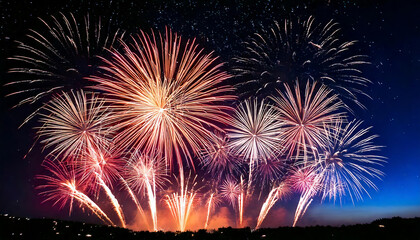 Brilliant Fireworks Display Against a Night Sky with city in background - Tile Pattern Texture