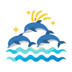 Naklejka premium Dolphins jumping over waves illustration