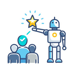 Robot presenting a star to a group of people