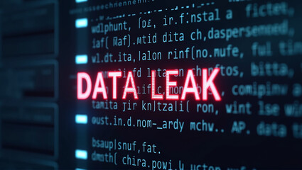 Obraz premium Digital server glows ominously, network exposed - DATA LEAK visualizes cybersecurity breach, revealing vulnerable interconnected systems under silent digital threat