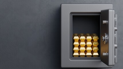 Safe Door Partially Open with Gold Bars Inside