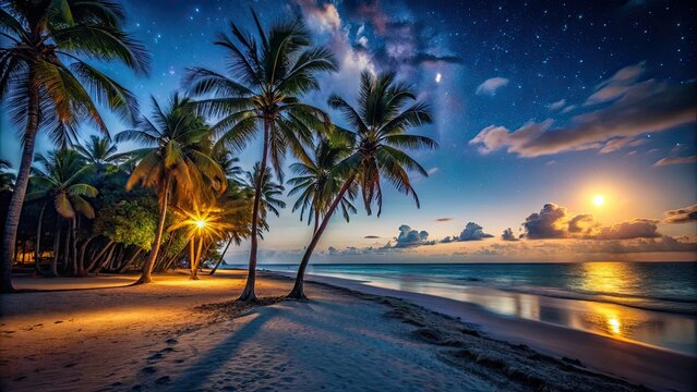 Zanzibar's Bwejuu Beach at night:  starry skies, gentle waves, tropical paradise.