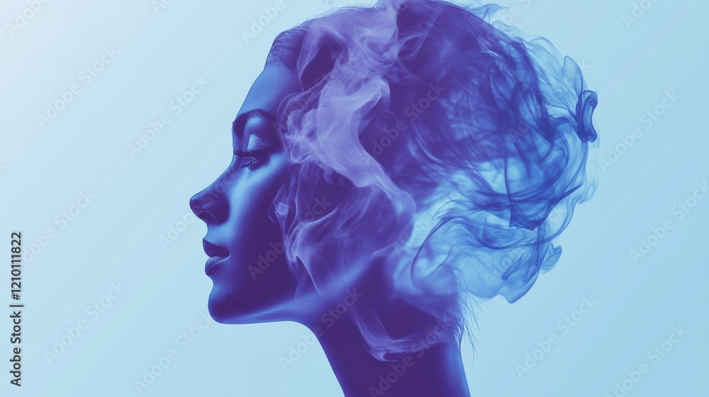 Poster abstract silhouette of a pencil-drawn face with flowing lines and gentle curves creating a serene at