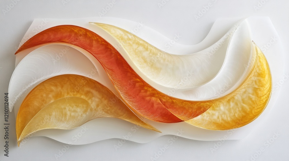 Leinwandbilder curved abstract shapes in amber and coral tones create a flowing composition on a light background