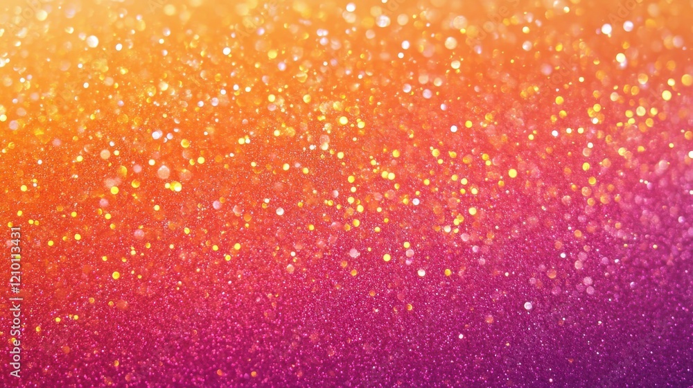 Poster vibrant gradient background blending warm orange and purple shades with sparkling elements creating 