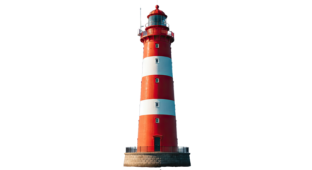 Red and White Striped Lighthouse PNG Isolated on Transparent Background