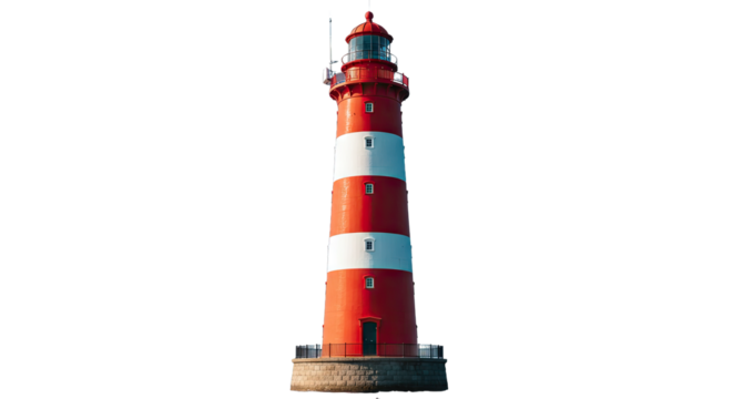 Red and White Striped Lighthouse PNG Isolated on Transparent Background